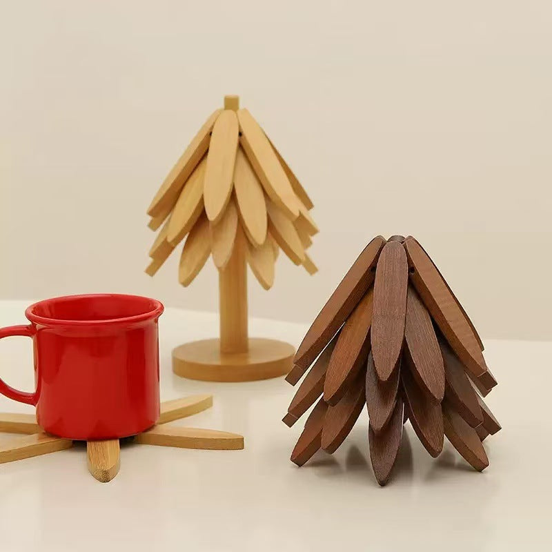 Bamboo Coaster Set with Tree Design – Heat-Resistant & Eco-Friendly
