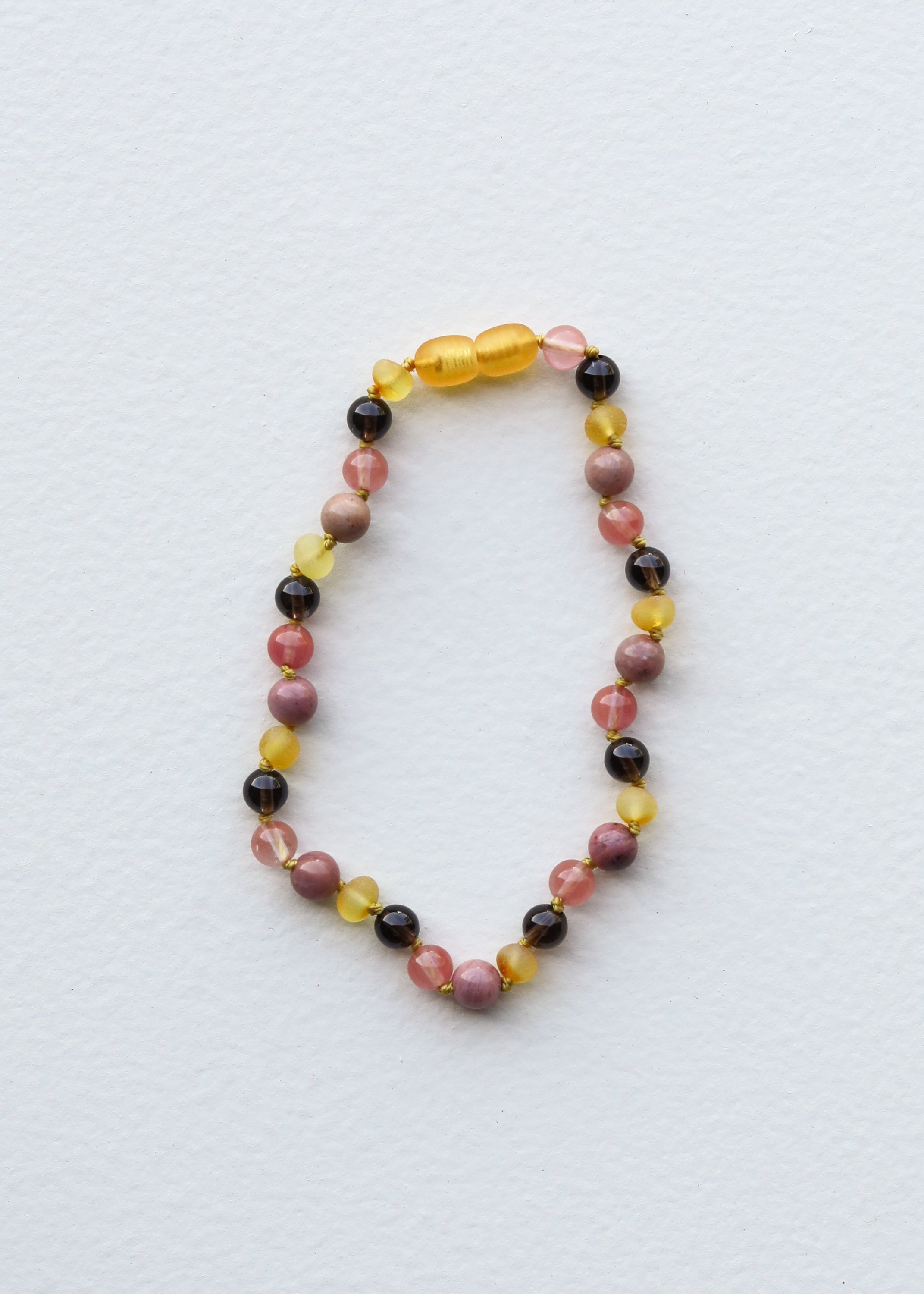 Raw Honey Baltic Amber : Smokey Quartz + Rhodonite || Necklace