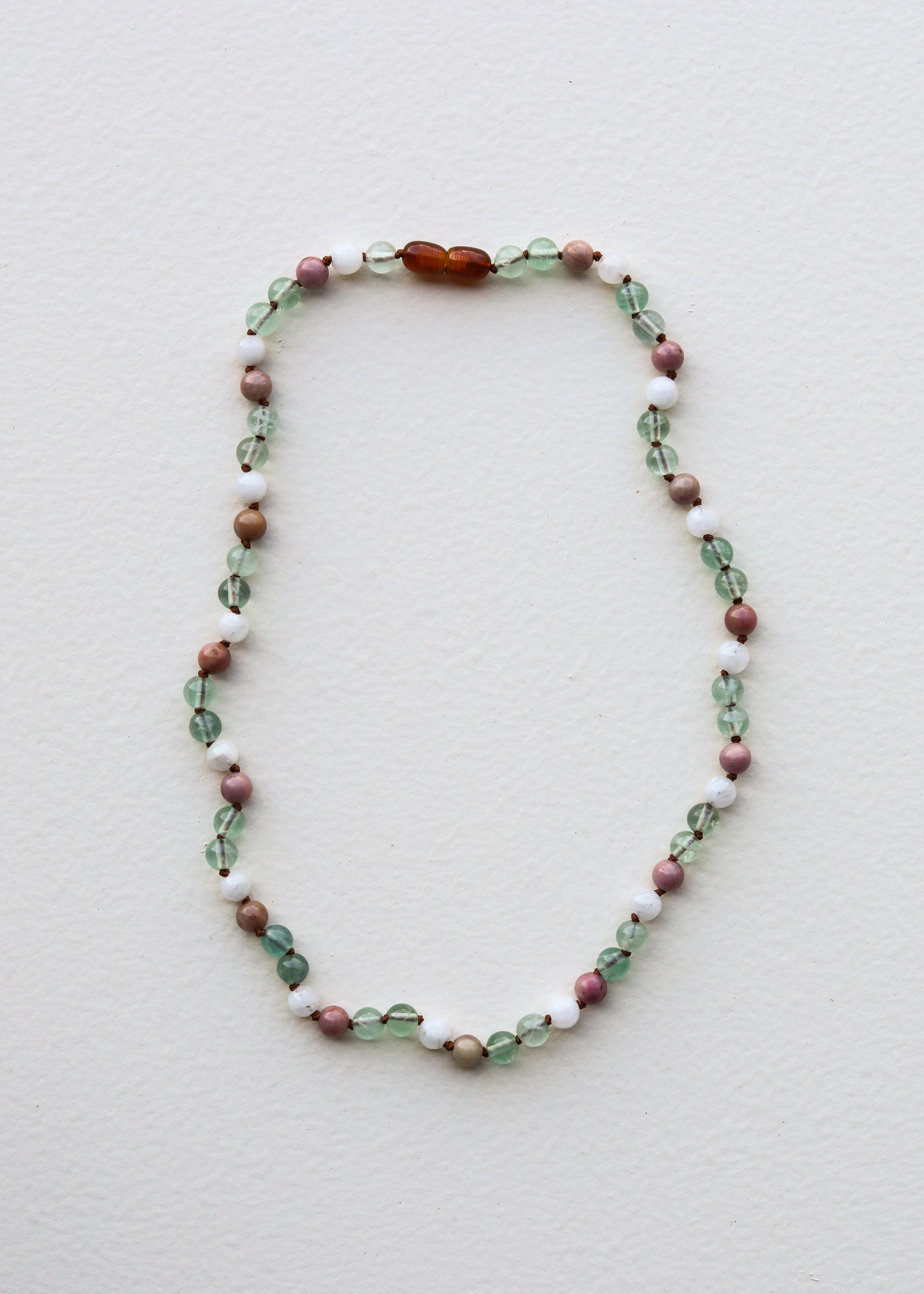 Fluorite + Moonstone + Rhodonite || Natural Gemstone Necklace