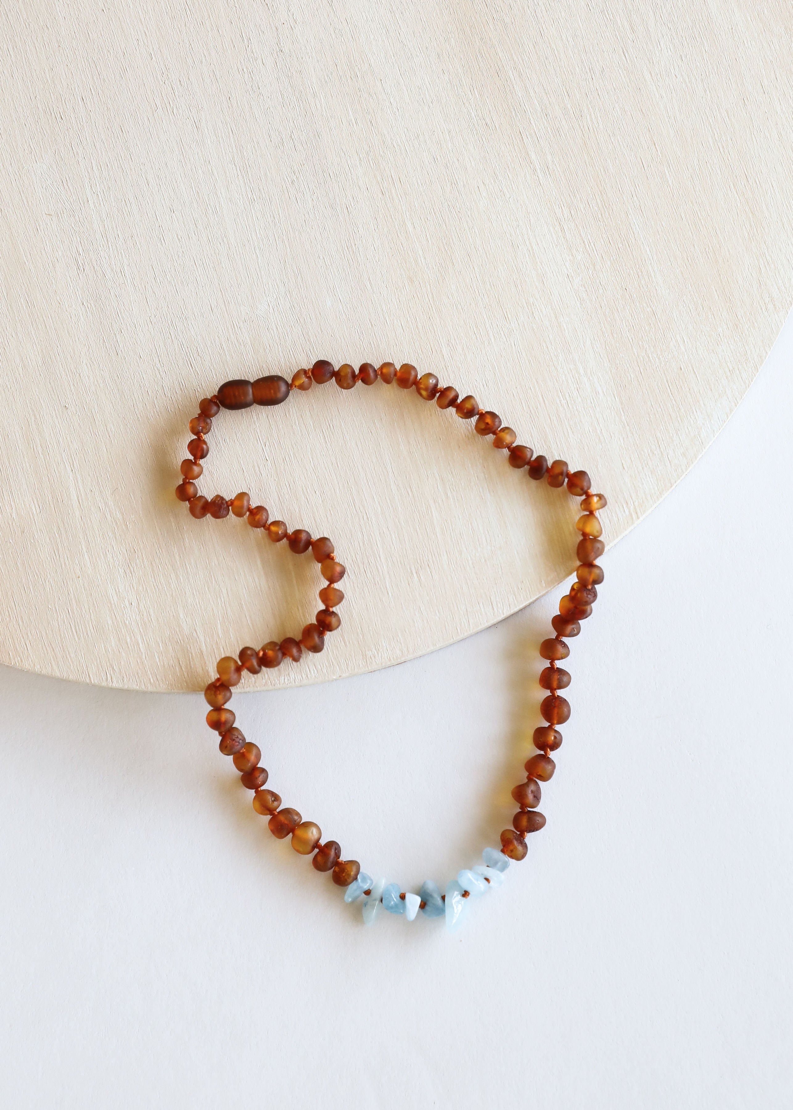 Raw Cognac Baltic Amber + Aquamarine  || Necklace Set