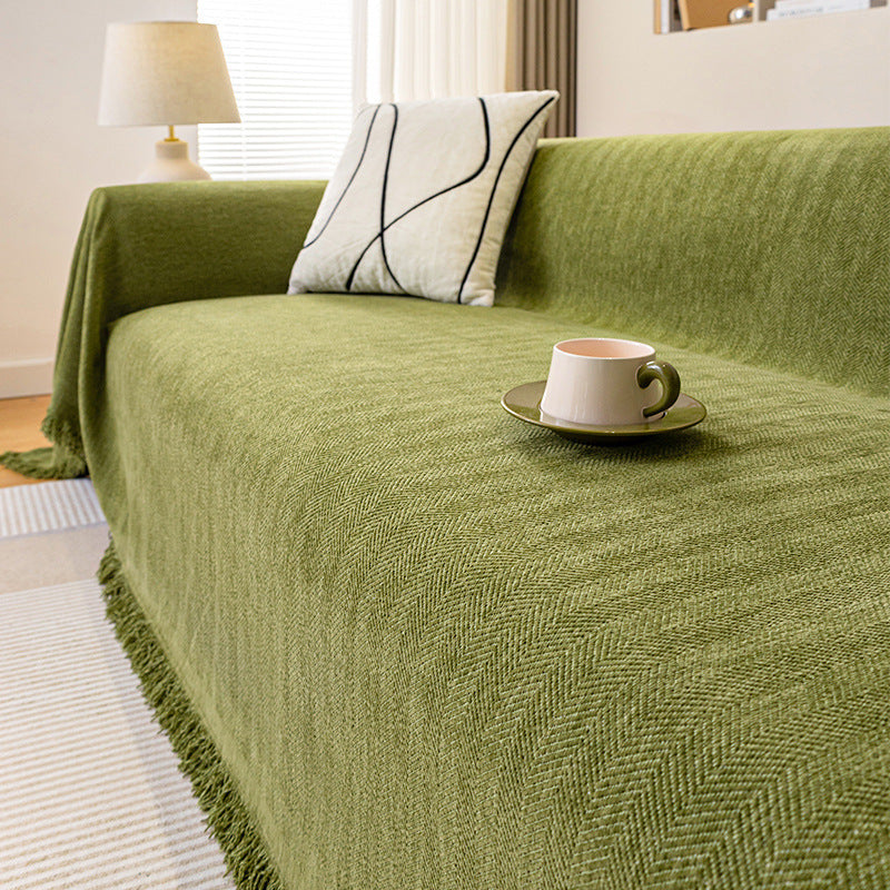 Chenille Herringbone Sofa Cover – Skin-Friendly & Machine Washable