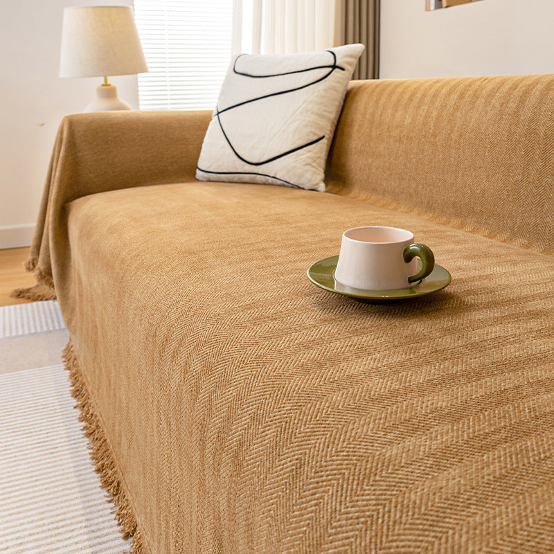 Chenille Herringbone Sofa Cover – Skin-Friendly & Machine Washable