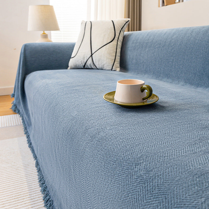 Chenille Herringbone Sofa Cover – Skin-Friendly & Machine Washable