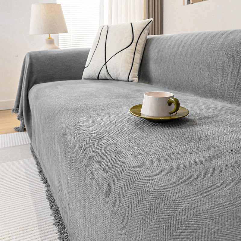 Chenille Herringbone Sofa Cover – Skin-Friendly & Machine Washable