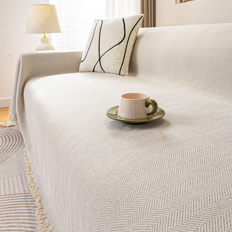 Chenille Herringbone Sofa Cover – Skin-Friendly & Machine Washable